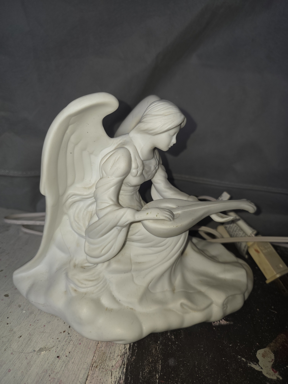 IKEA White Ceramic Angel Sculpture Playing Harp